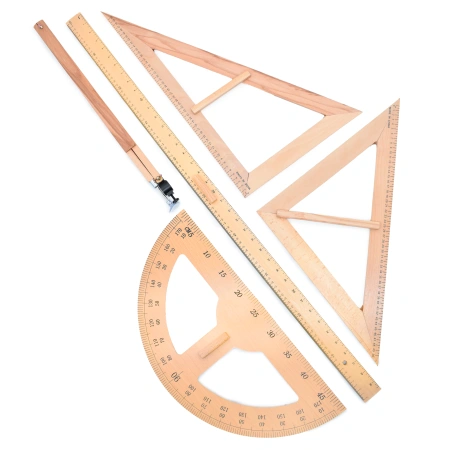 Комплект чертежного оборудования и приспособлений для школьной доски (5 предметов, дерево)